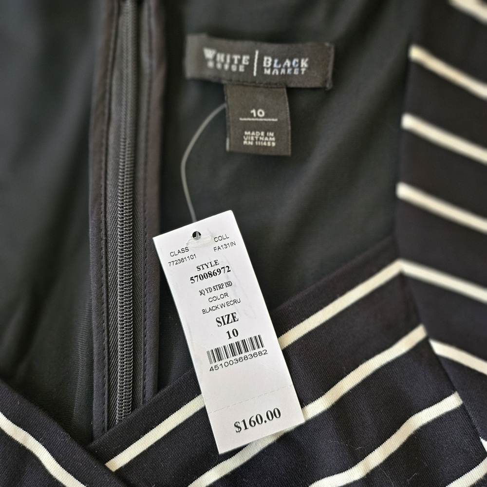 NWT White House Black Market Striped Ruched Slimming Sheath Dress Size 10 - Picture 2 of 11